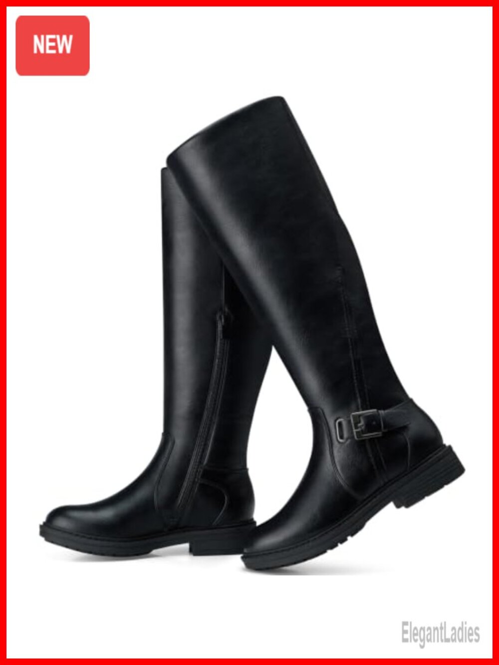 Women's Knee High Boots Low Block Heel Round Toe Faux Leather Tall Boots